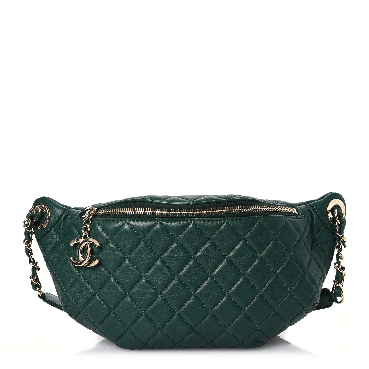 Chanel Calfskin Quilted Banane Waist Bag Fanny Pack Dark Green 1 of 14
