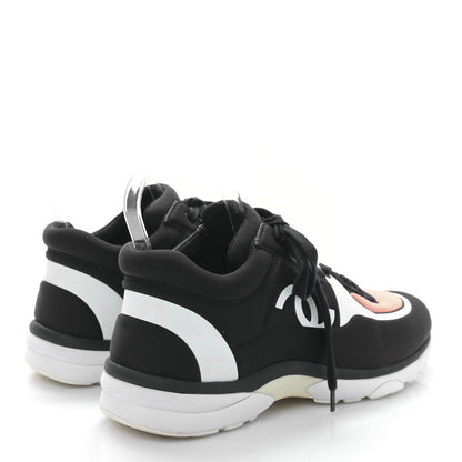 Chanel Lycra Fabric Womens CC Sneakers 38 Black White Pink 5 of 8