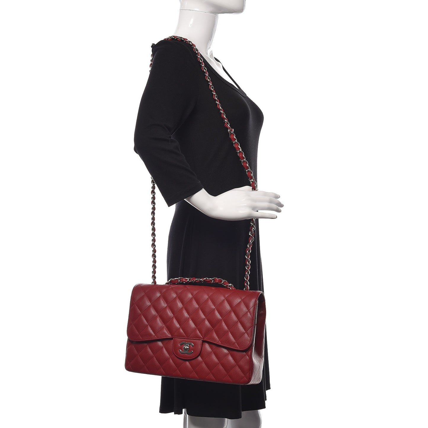 Caviar Quilted Jumbo Single Flap Red