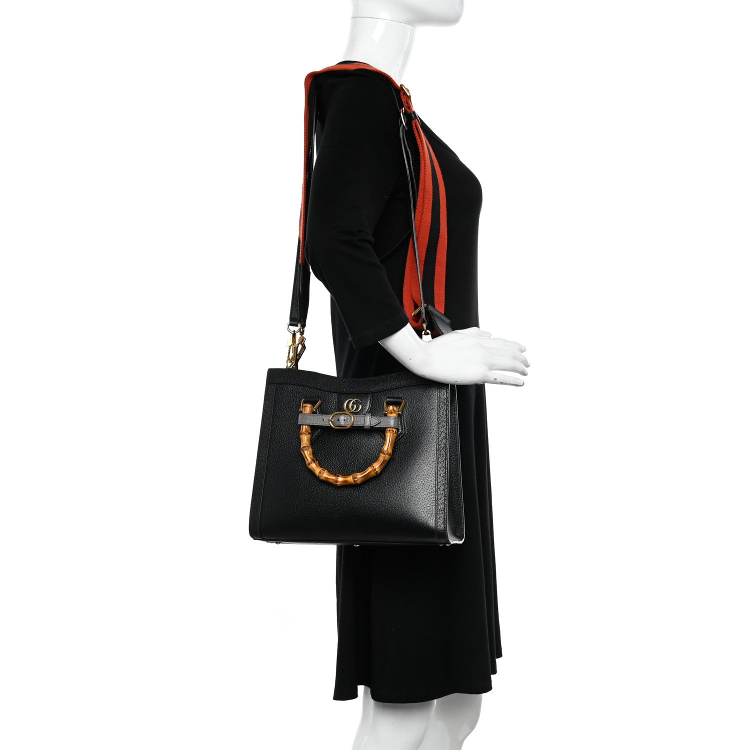 Gucci Textured Dollar Calfskin Web Small Diana Tote Bag Black Dusty Grey 2 of 22