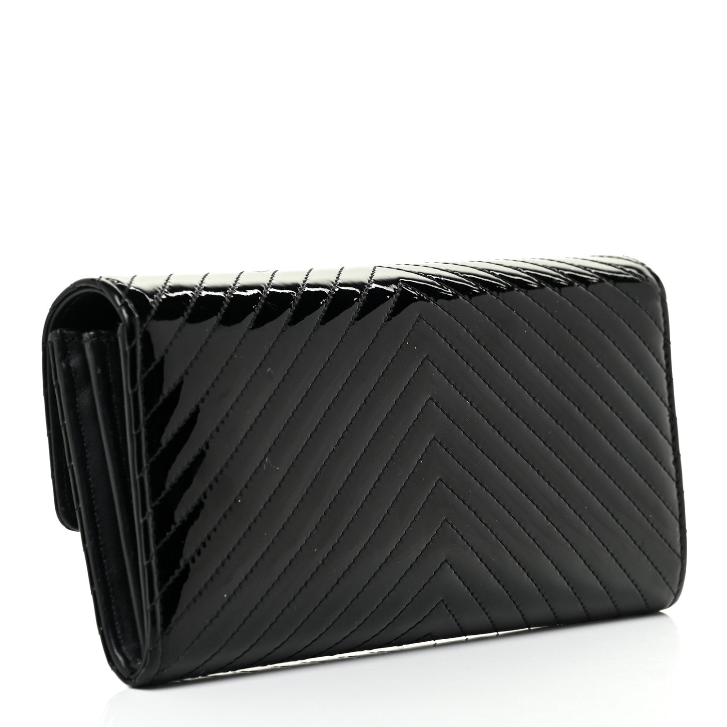 Chanel Patent Chevron Quilted Large Gusset Flap Wallet Black 3 of 21