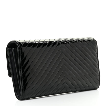 Chanel Patent Chevron Quilted Large Gusset Flap Wallet Black 3 of 21