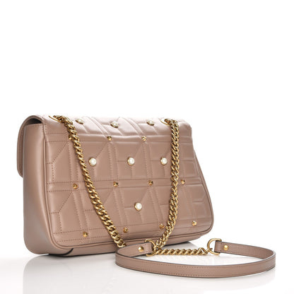 Gucci Calfskin Matelasse Studded Medium Pearly GG Marmont Shoulder Bag Porcelain Rose 3 of 7