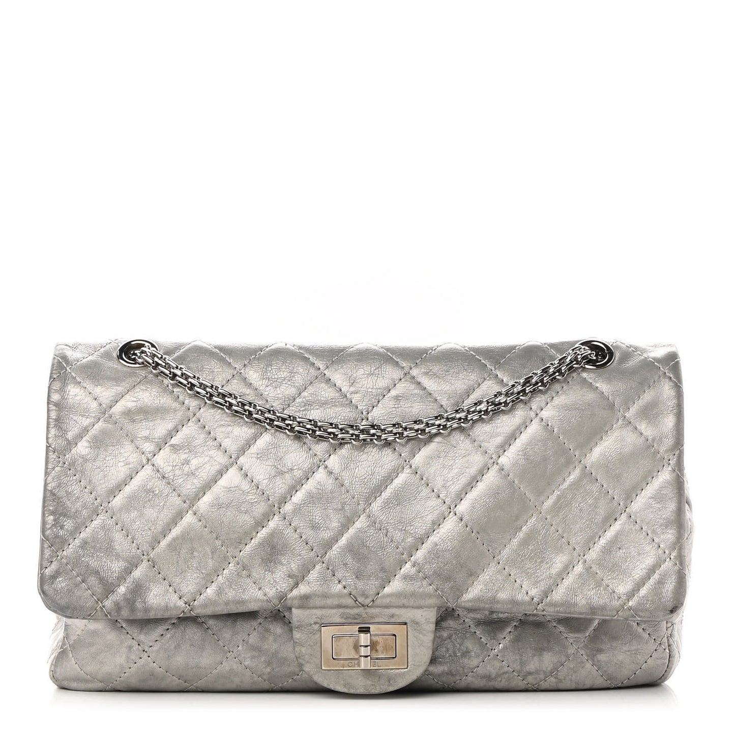Metallic Aged Calfskin Quilted 2.55 Reissue 227 Flap Silver