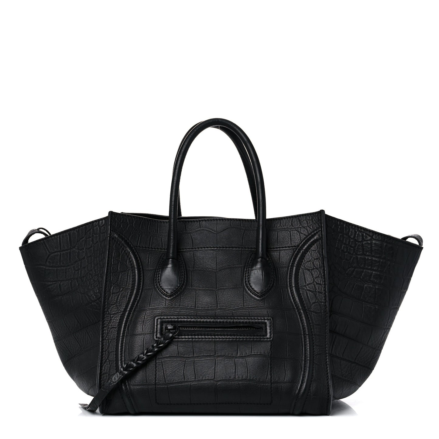 Calfskin Crocodile Embossed Medium Phantom Luggage Black