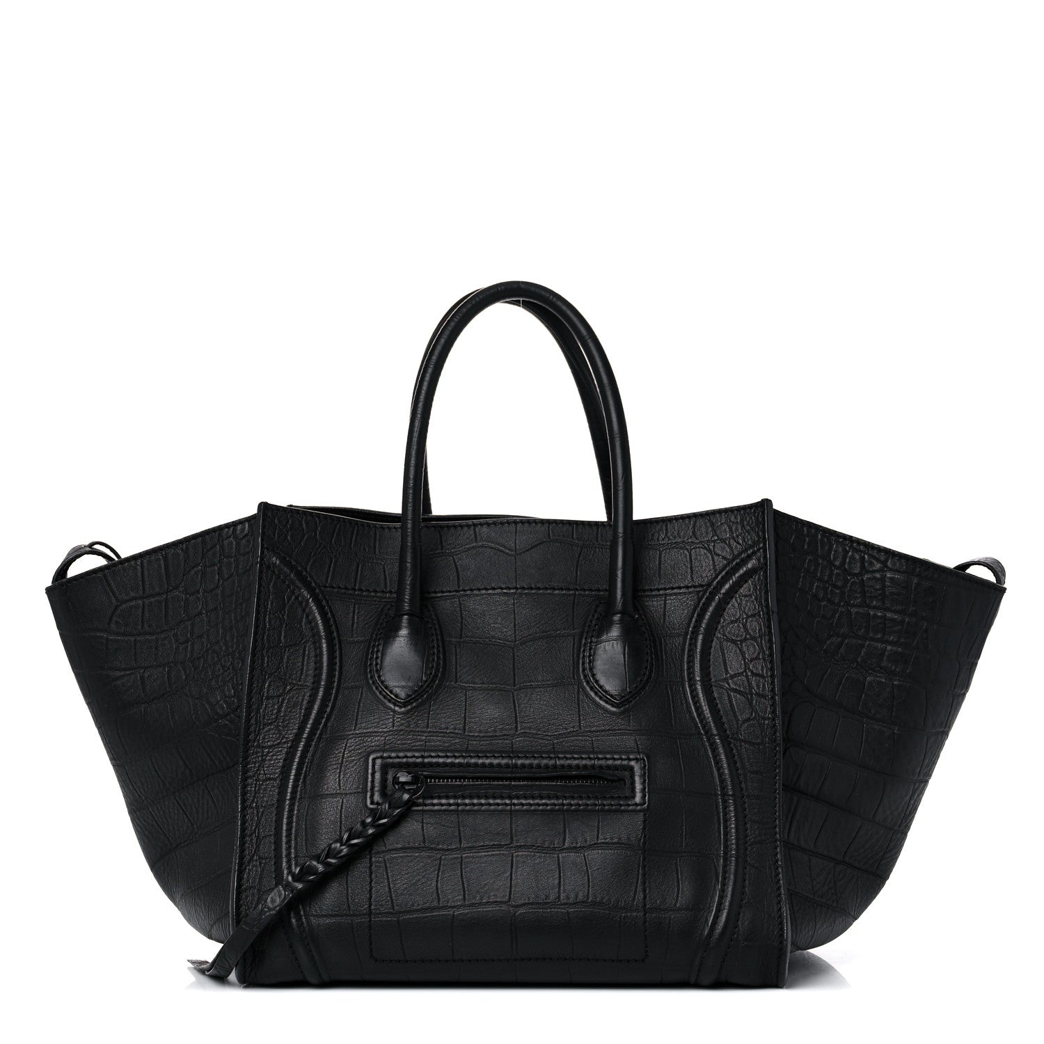 Celine Calfskin Crocodile Embossed Medium Phantom Luggage Black 1 of 28