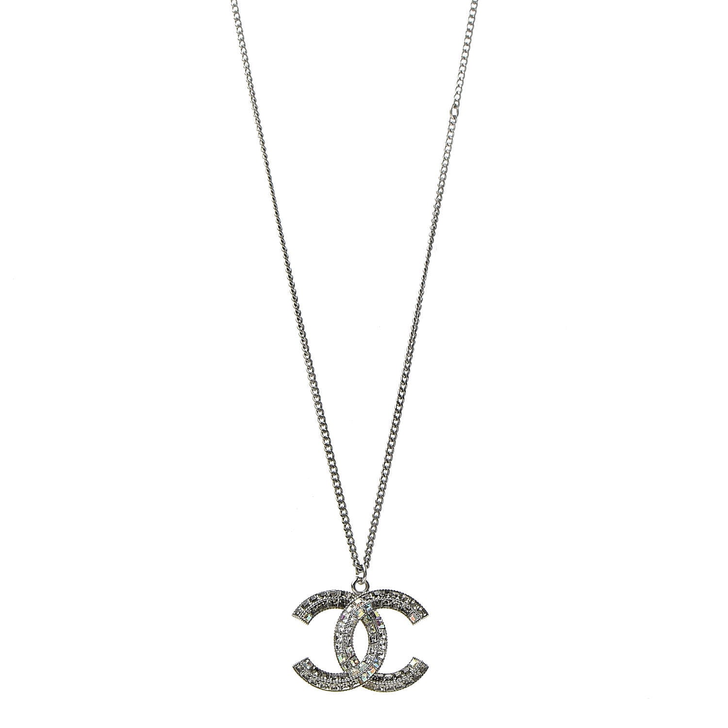 Chanel Baguette Crystal CC Necklace Silver 1 of 6