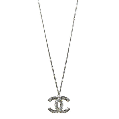Chanel Baguette Crystal CC Necklace Silver 1 of 6