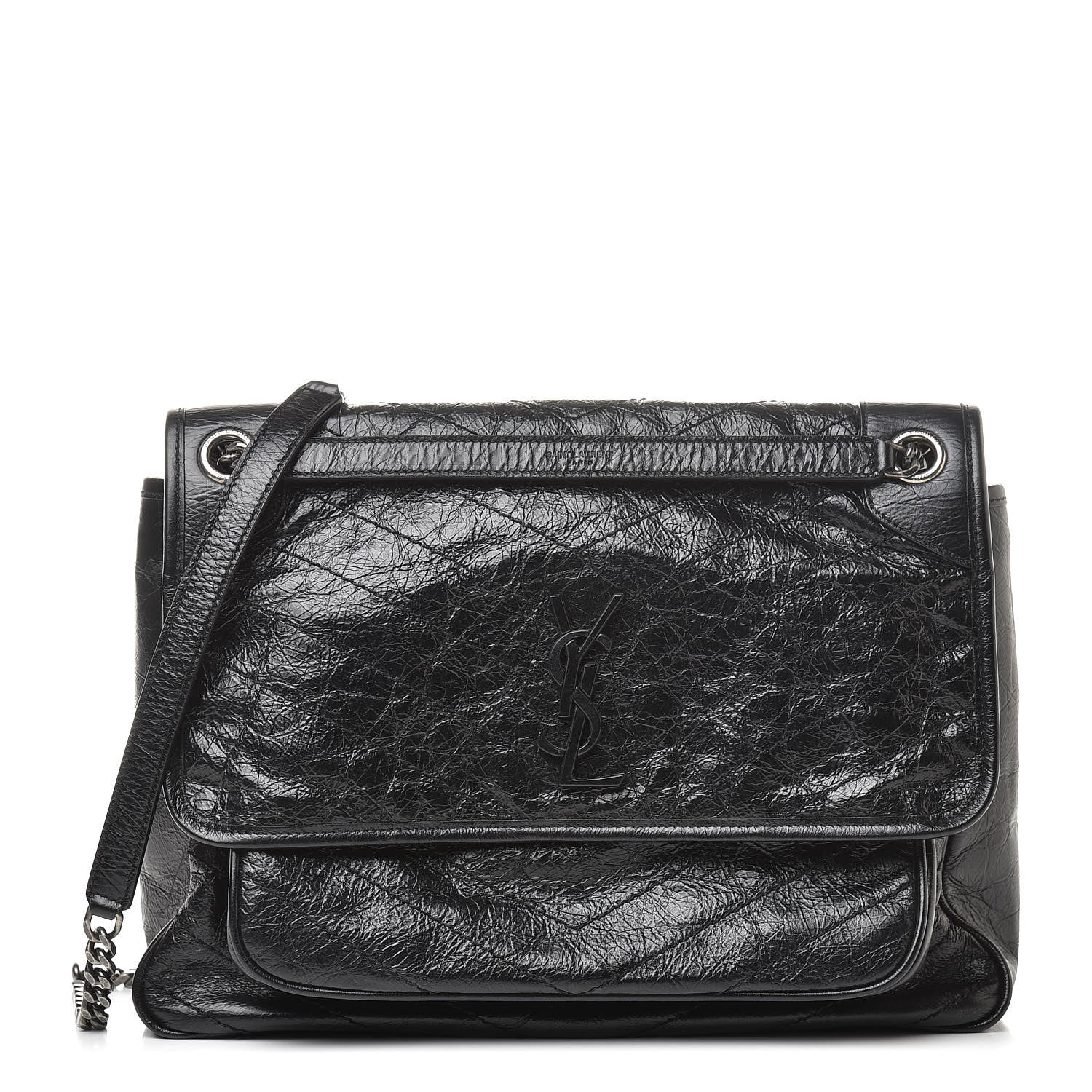 Saint Laurent Crinkled Calfskin Matelasse Monogram Large Niki Chain Satchel Black 1 of 11