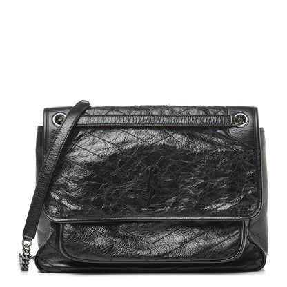 Saint Laurent Crinkled Calfskin Matelasse Monogram Large Niki Chain Satchel Black 1 of 11