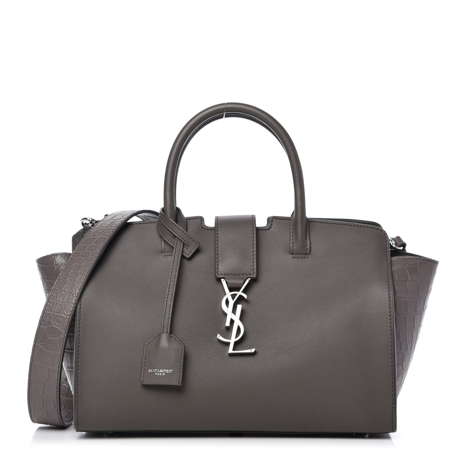 Saint Laurent Smooth Calfskin Crocodile Embossed Baby Monogram Downtown Cabas Earth 1 of 10