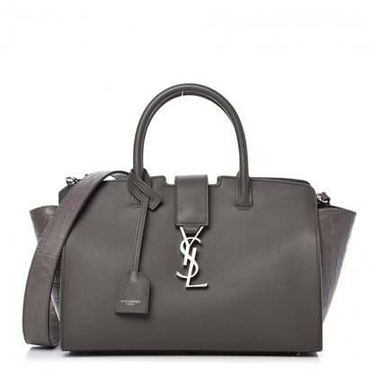 Saint Laurent Smooth Calfskin Crocodile Embossed Baby Monogram Downtown Cabas Earth 1 of 10