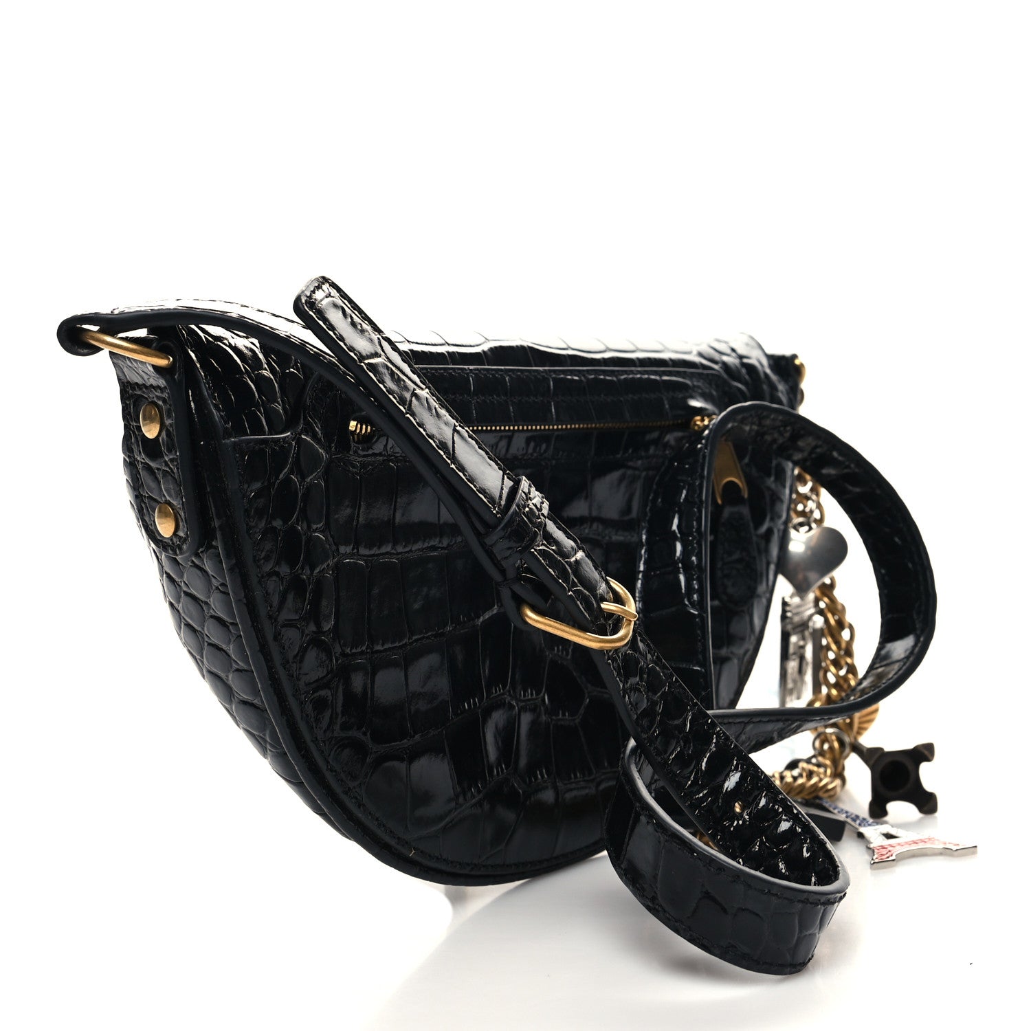 Balenciaga Calfskin Crocodile Embossed Souveniers Charms Belt Bag Black 3 of 10