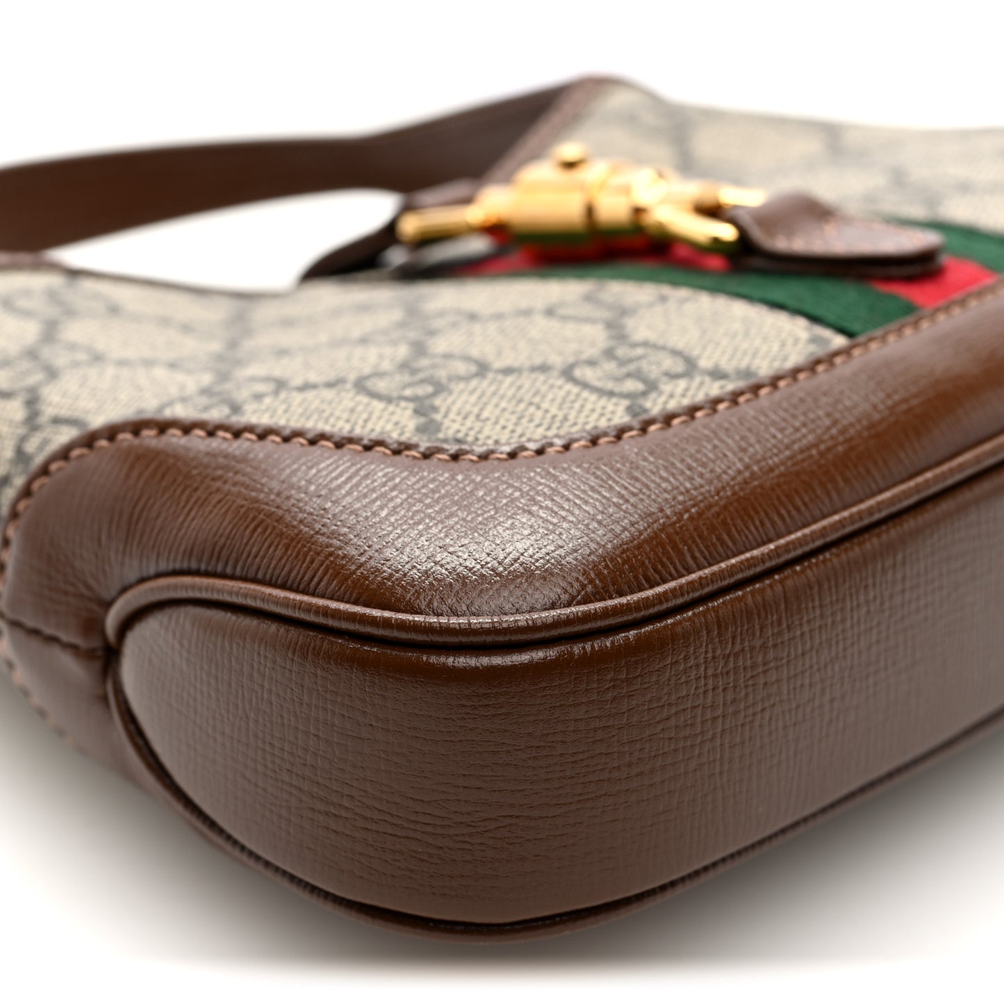 GG Supreme Monogram Azalea Calfskin Web Mini Jackie 1961 Hobo Beige Ebony Brown Sugar