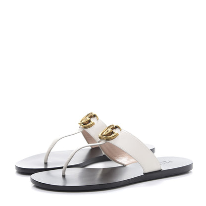 Gucci Calfskin GG Marmont Thong Sandals 37 Mystic White 3 of 7