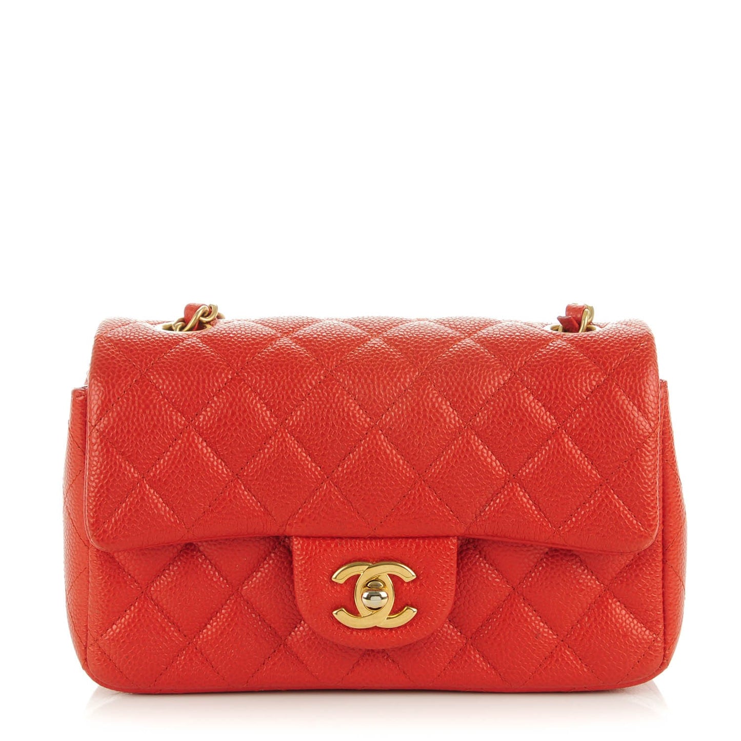 Pearly Caviar Quilted Mini Rectangular Flap Orange