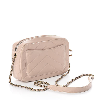 Chanel Shiny Lambskin Chevron Stitched Small Coco Camera Case Beige 3 of 10