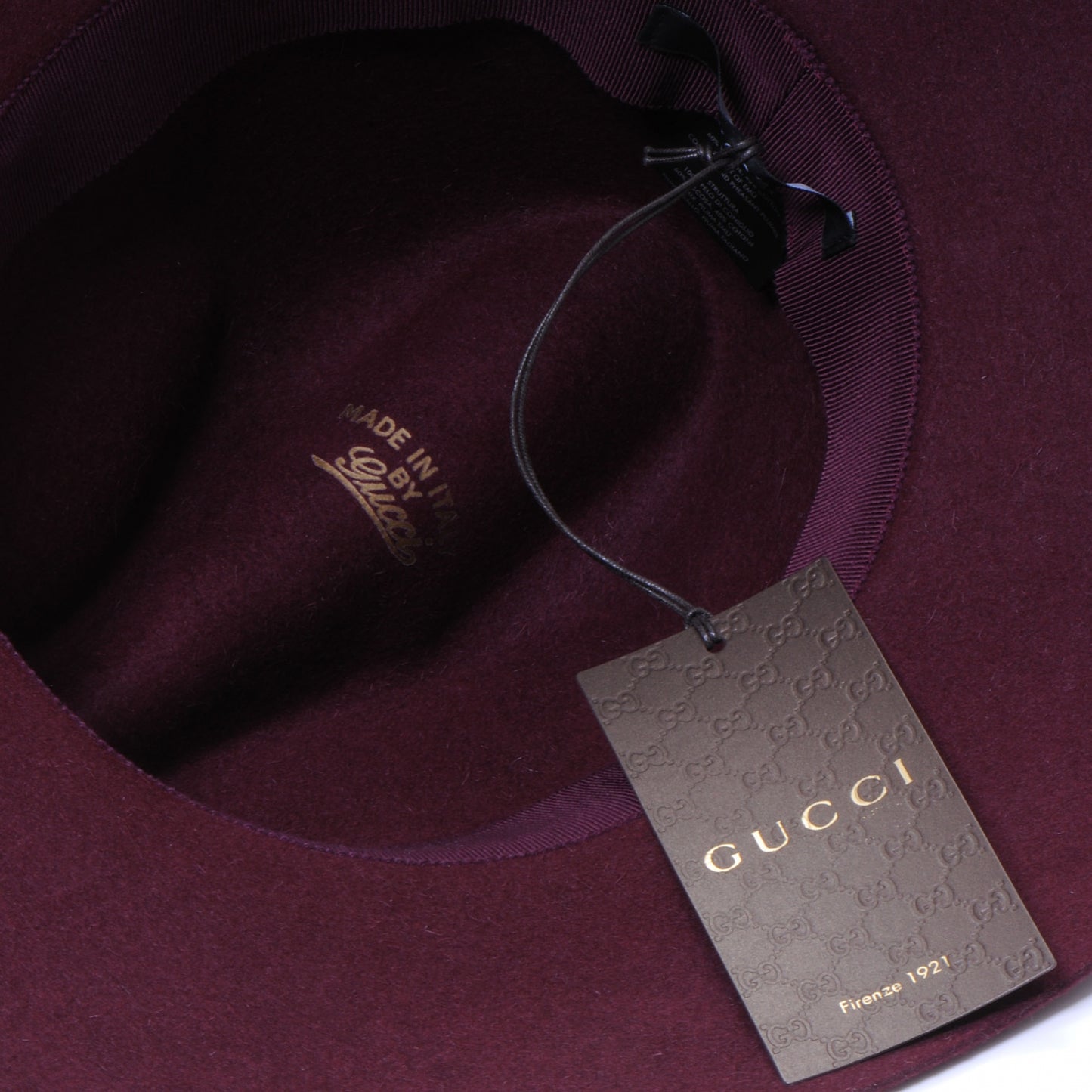 Felt and Pheasant Feather GG Trilby Hat Burgundy