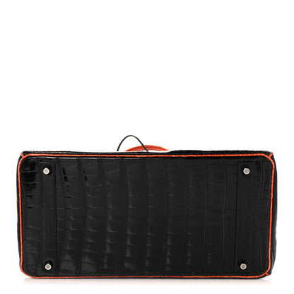 Hermes Shiny Porosus Crocodile Birkin 40 Black Orange 6 of 43