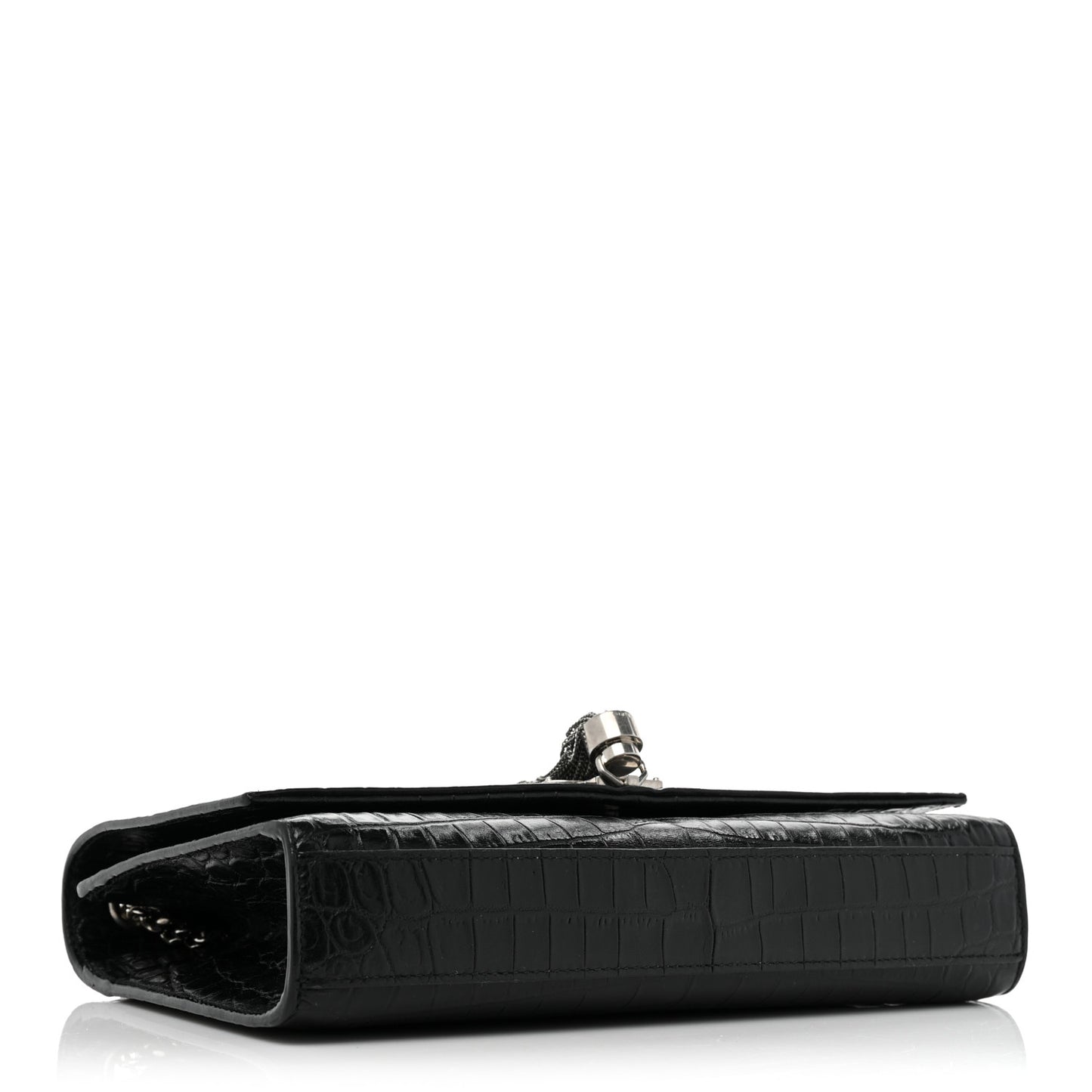 Calfskin Crocodile Embossed Medium Classic Monogram Kate Tassel Satchel Black
