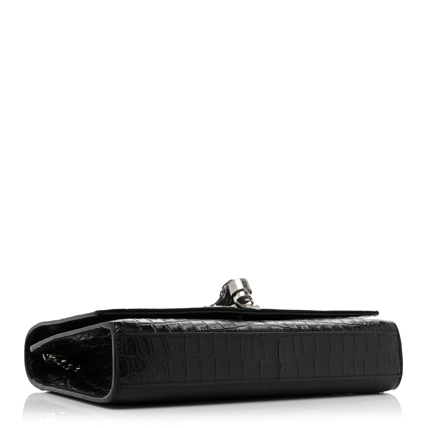 Saint Laurent Calfskin Crocodile Embossed Medium Classic Monogram Kate Tassel Satchel Black 4 of 15