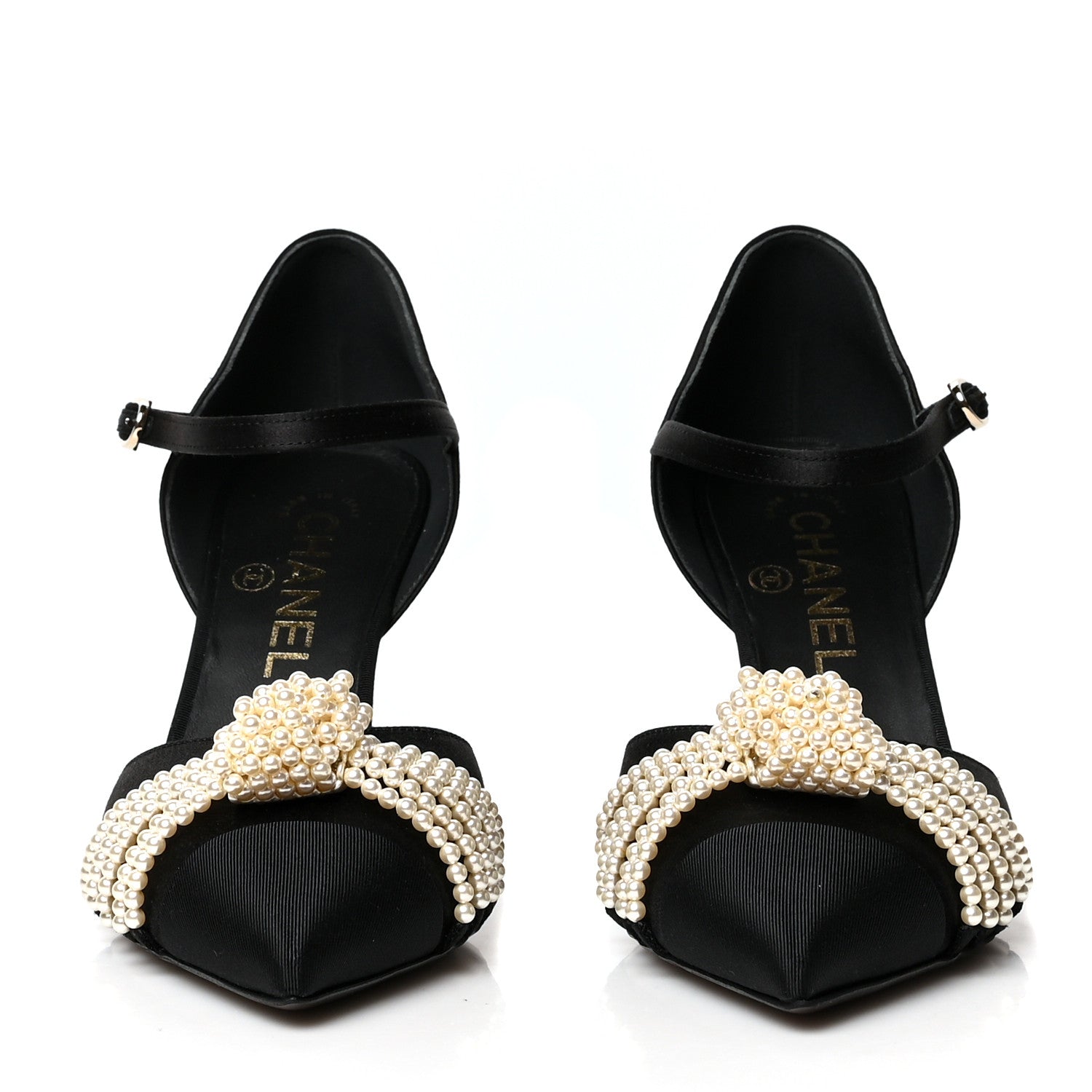 Chanel Suede Pearl Grosgrain Ankle Strap Pumps 36.5 Black 2 of 7