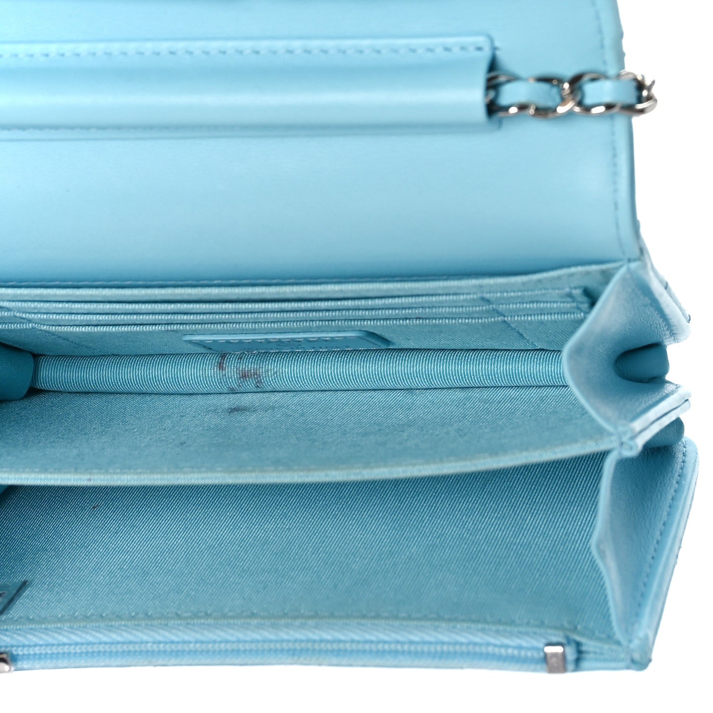 Lambskin Quilted Mini Wallet On Chain WOC Neon Blue