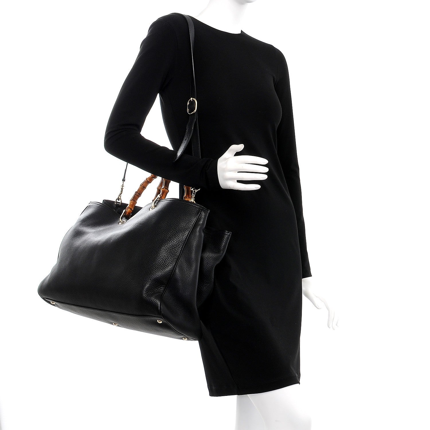Gucci Calfskin Large Bamboo Shopper Tote Black 2 of 9
