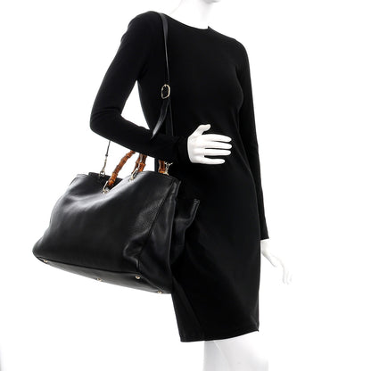 Gucci Calfskin Large Bamboo Shopper Tote Black 2 of 9