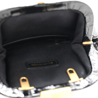Balenciaga Shiny Supple Calfskin Logo Crocodile Embossed Cloud Coin Purse Black White 5 of 11