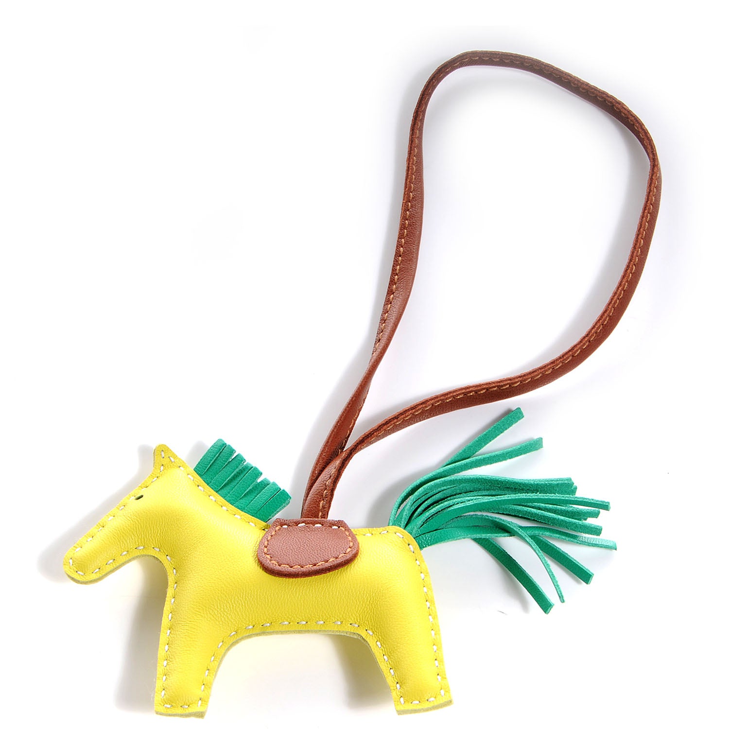 Hermes Milo Lambskin Grigri Rodeo Horse Bag Charm MM Lime Menthe Fauve 1 of 5