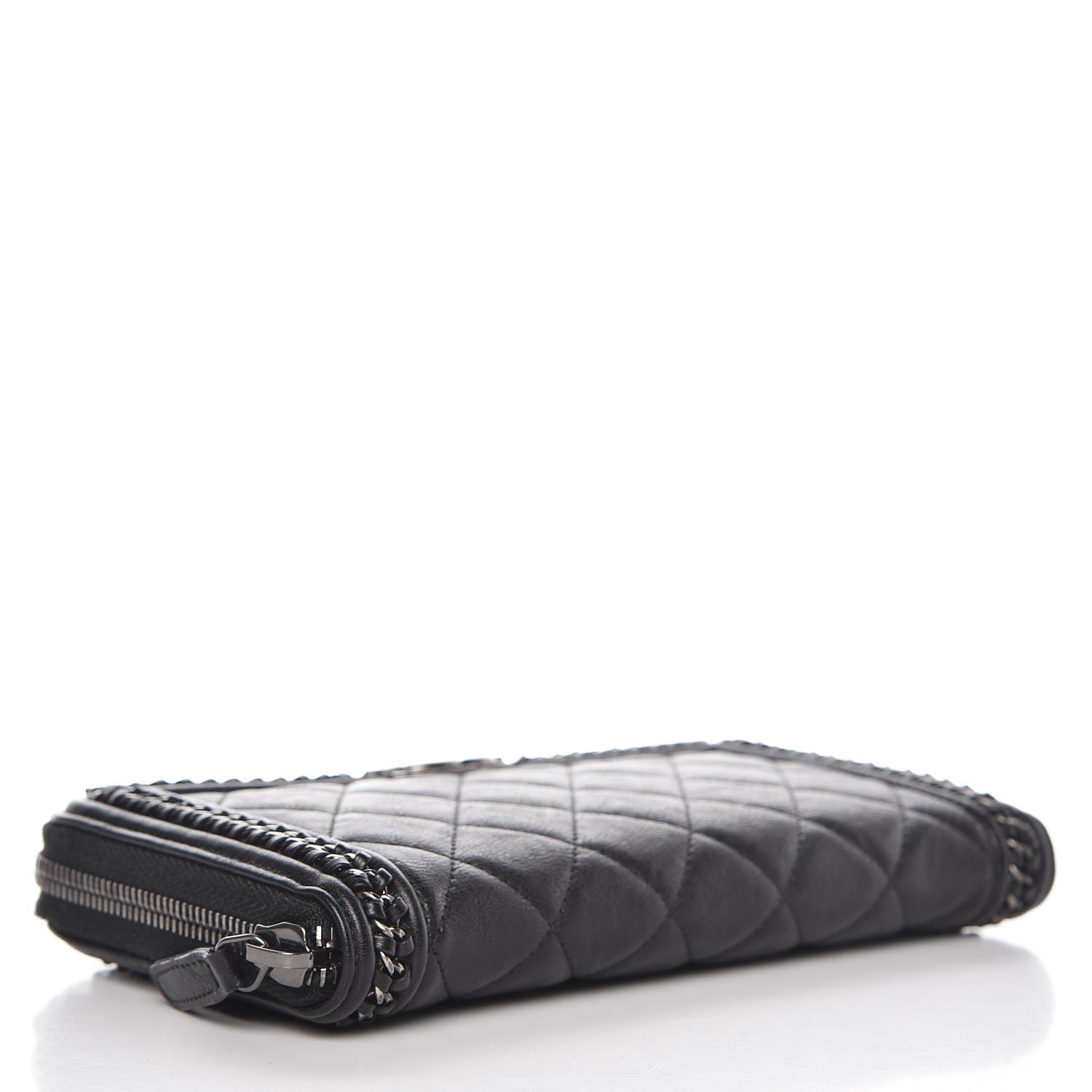 Chanel Calfskin Quilted Boy Chain Large Gusset Zip Around Wallet Black 4 of 9
