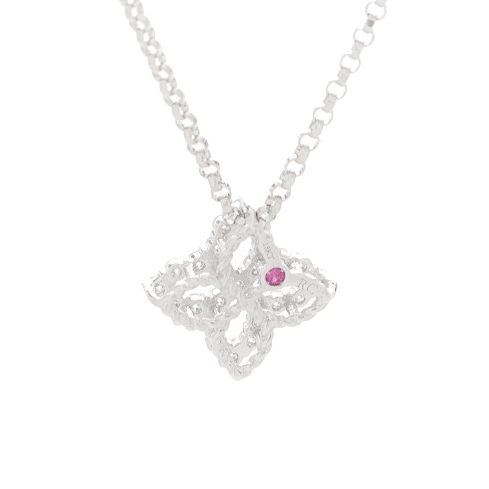 Roberto Coin 18K White Gold Diamond Small Princess Open Flower Pendant Necklace 5 of 6