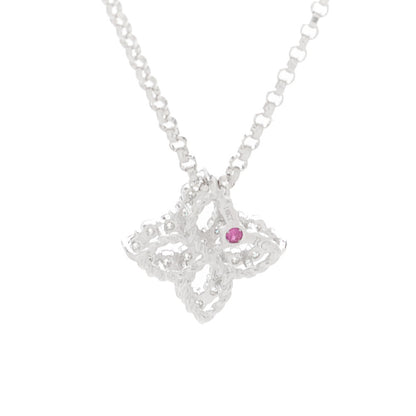 Roberto Coin 18K White Gold Diamond Small Princess Open Flower Pendant Necklace 5 of 6