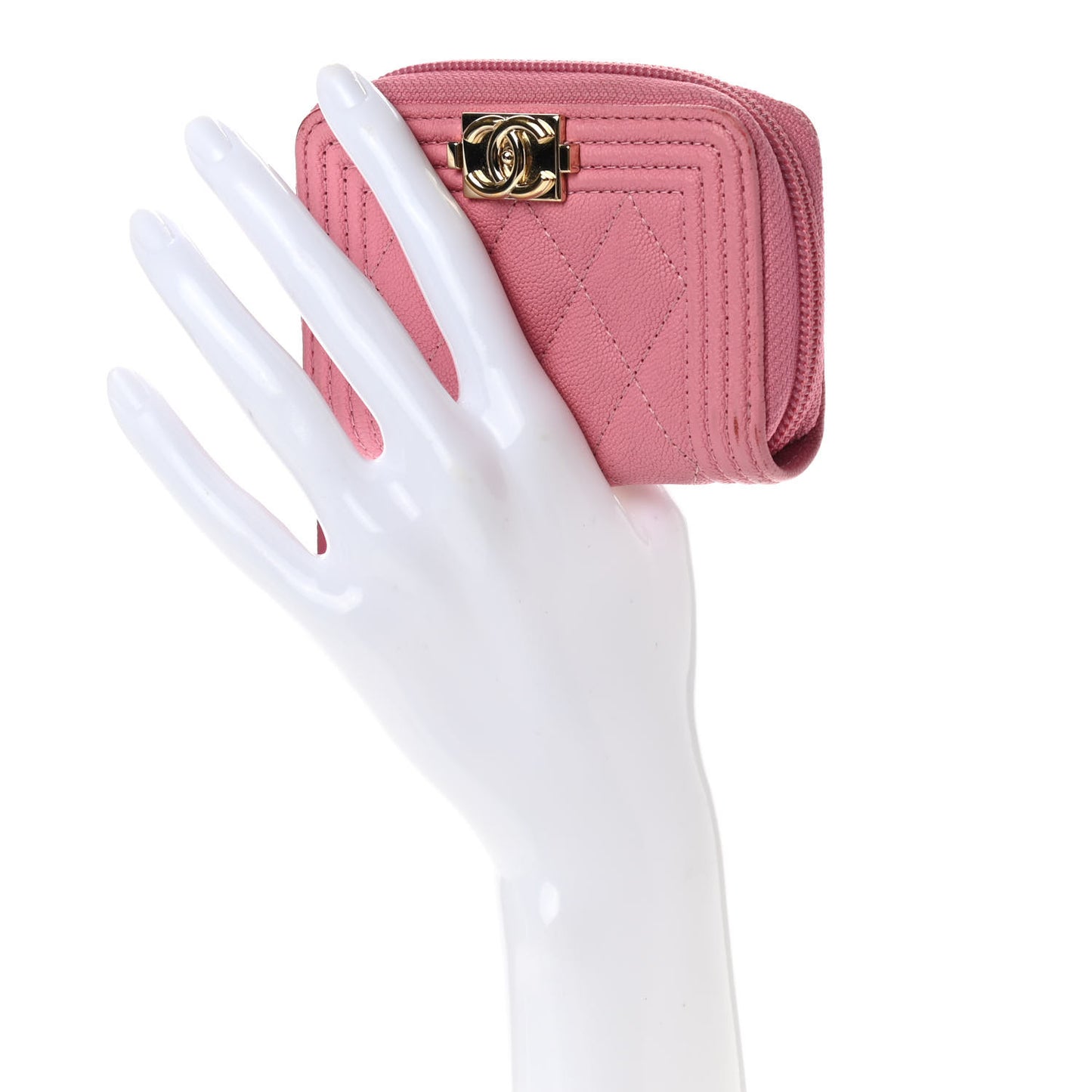 Caviar Quilted Boy Zip Around Coin Purse Wallet Pink