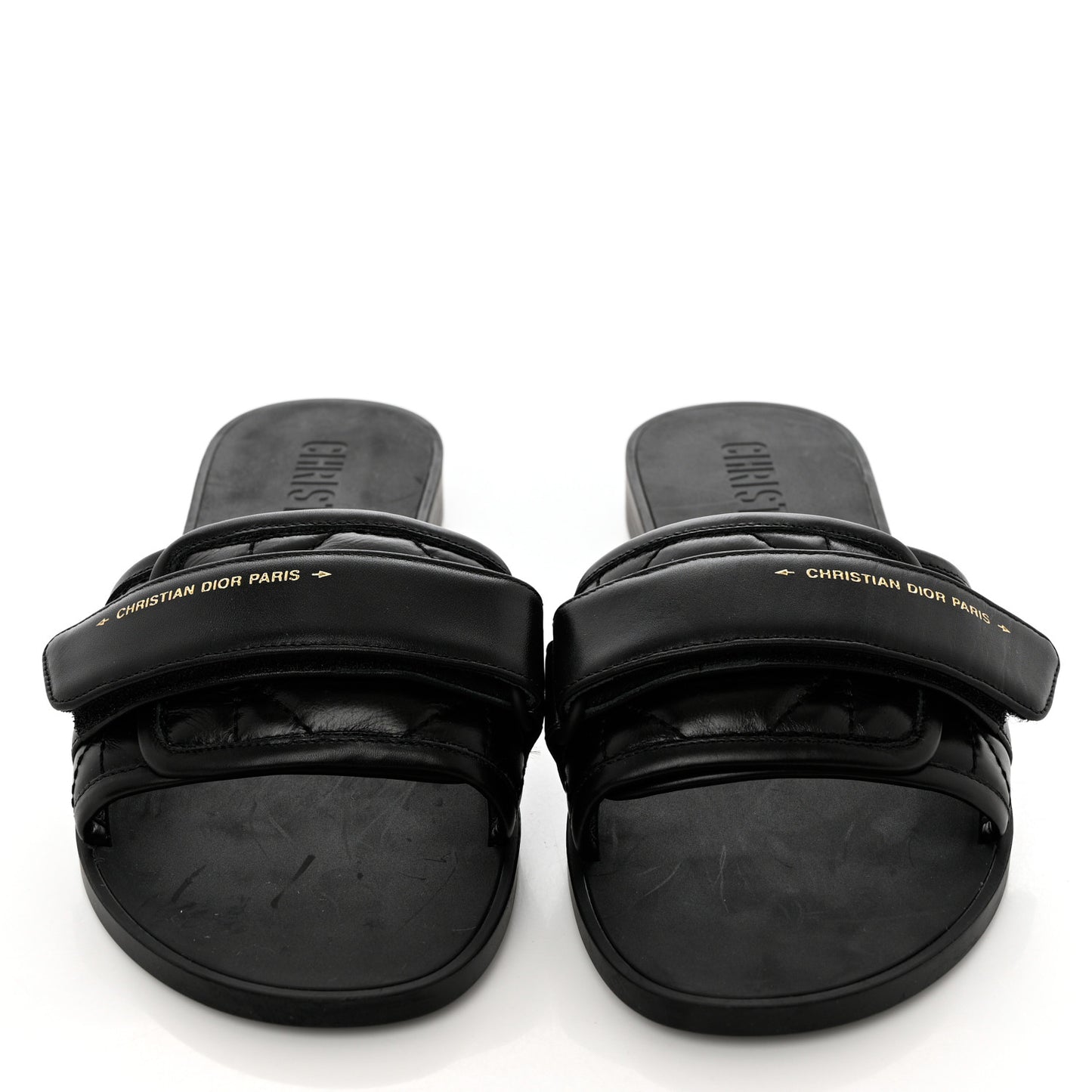 Calfskin Cannage Dio(r)evolution Slide Sandals 36 Black