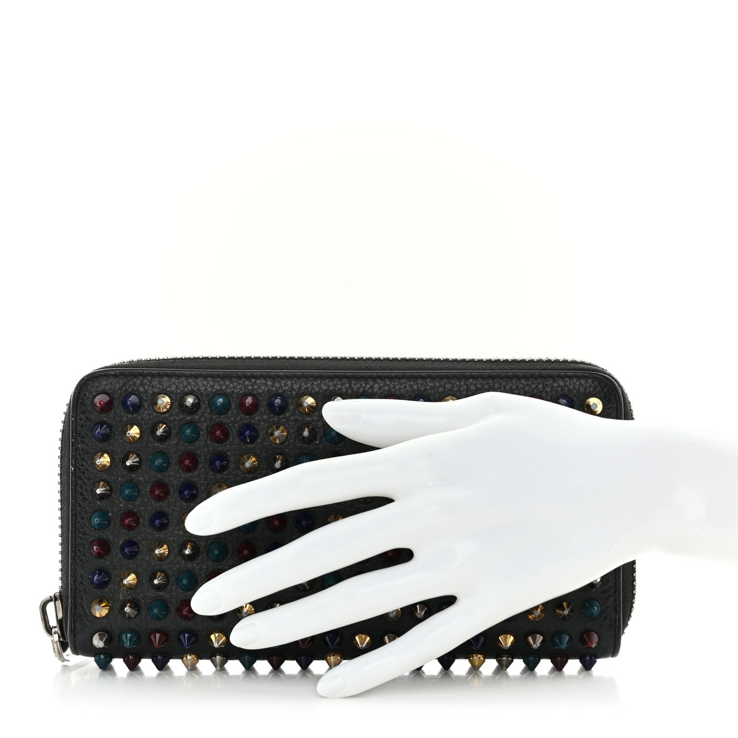 Calfskin Panettone Spiked Zip Around Wallet Black Multicolor