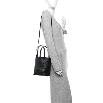 Loewe Shiny Calfskin Mini Puzzle Fold Tote Black 2 of 10