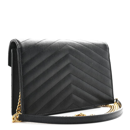 Saint Laurent Grain De Poudre Matelasse Chevron Monogram Envelope Chain Wallet Black 3 of 10