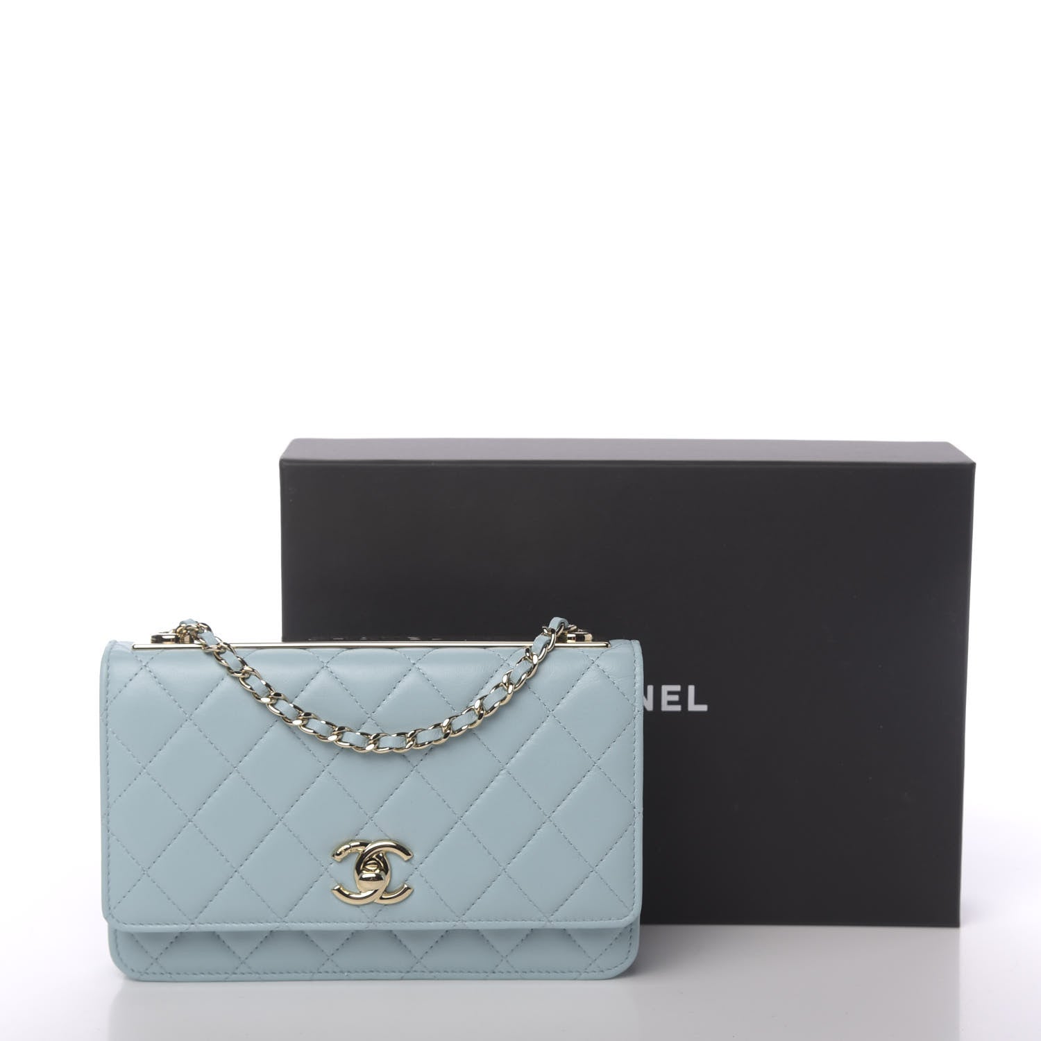 Chanel Lambskin Quilted Trendy CC Wallet On Chain WOC Light Blue 14 of 14