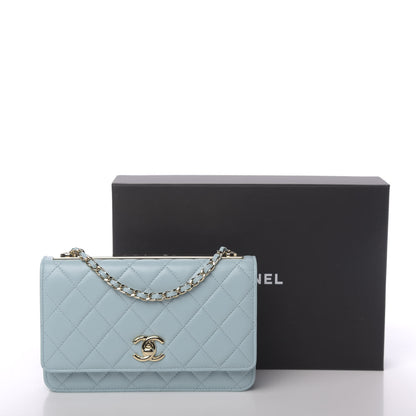 Chanel Lambskin Quilted Trendy CC Wallet On Chain WOC Light Blue 14 of 14