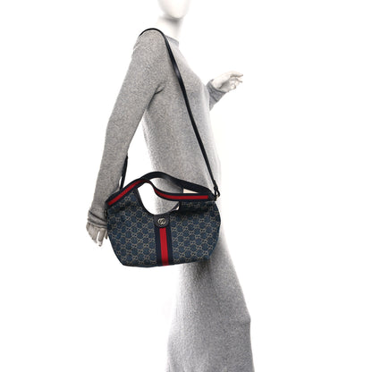 Gucci Denim GG Monogram Web Small Giglio Tote Blue White 2 of 12