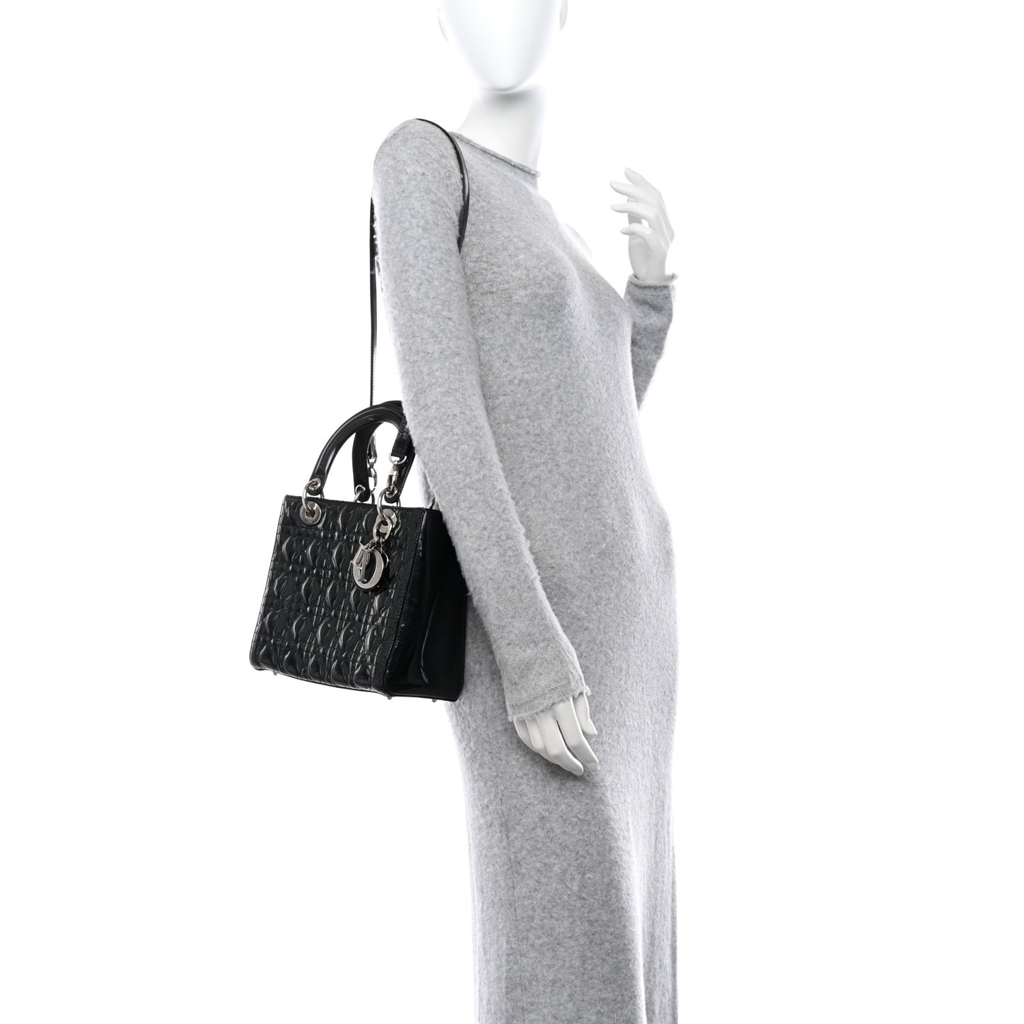 CHRISTIAN DIOR Patent Cannage Medium Lady Dior Black