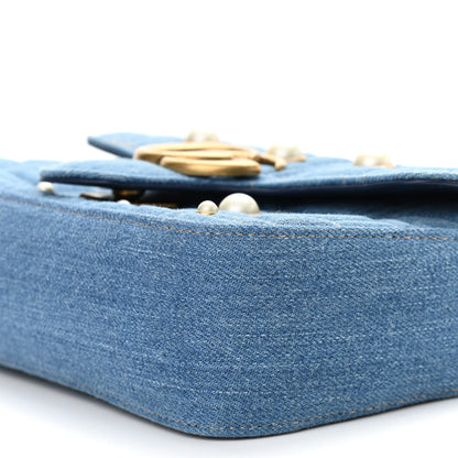 Gucci Denim Matelasse Pearl Studded Mini GG Marmont Shoulder Bag Blue 10 of 11