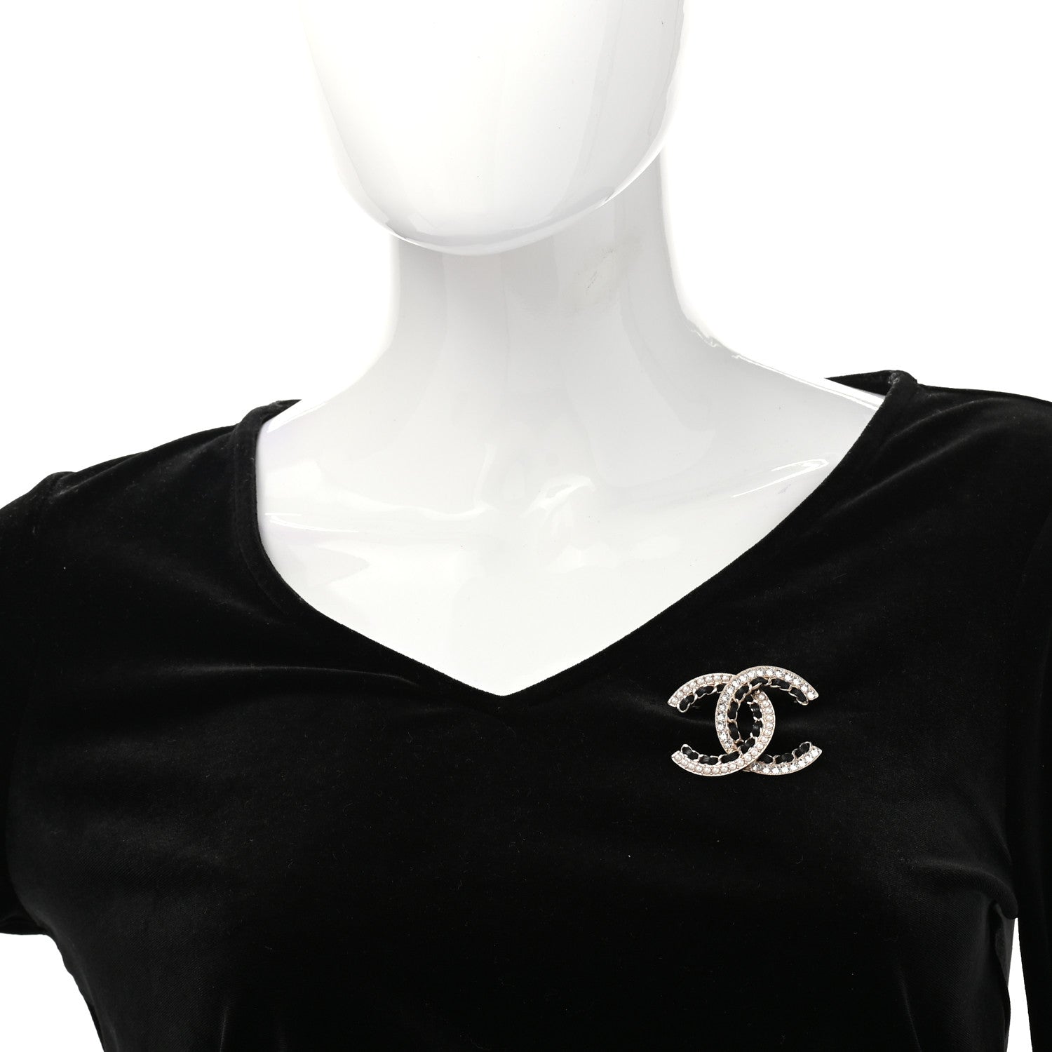 Chanel Lambskin Crystal CC Chain Brooch Black Gold 2 of 6