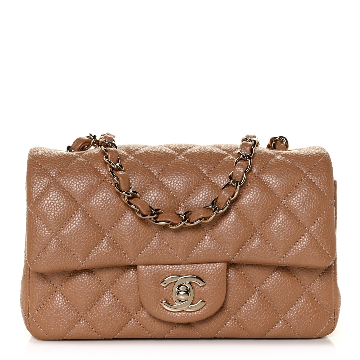 Caviar Quilted Mini Rectangular Flap Light Brown
