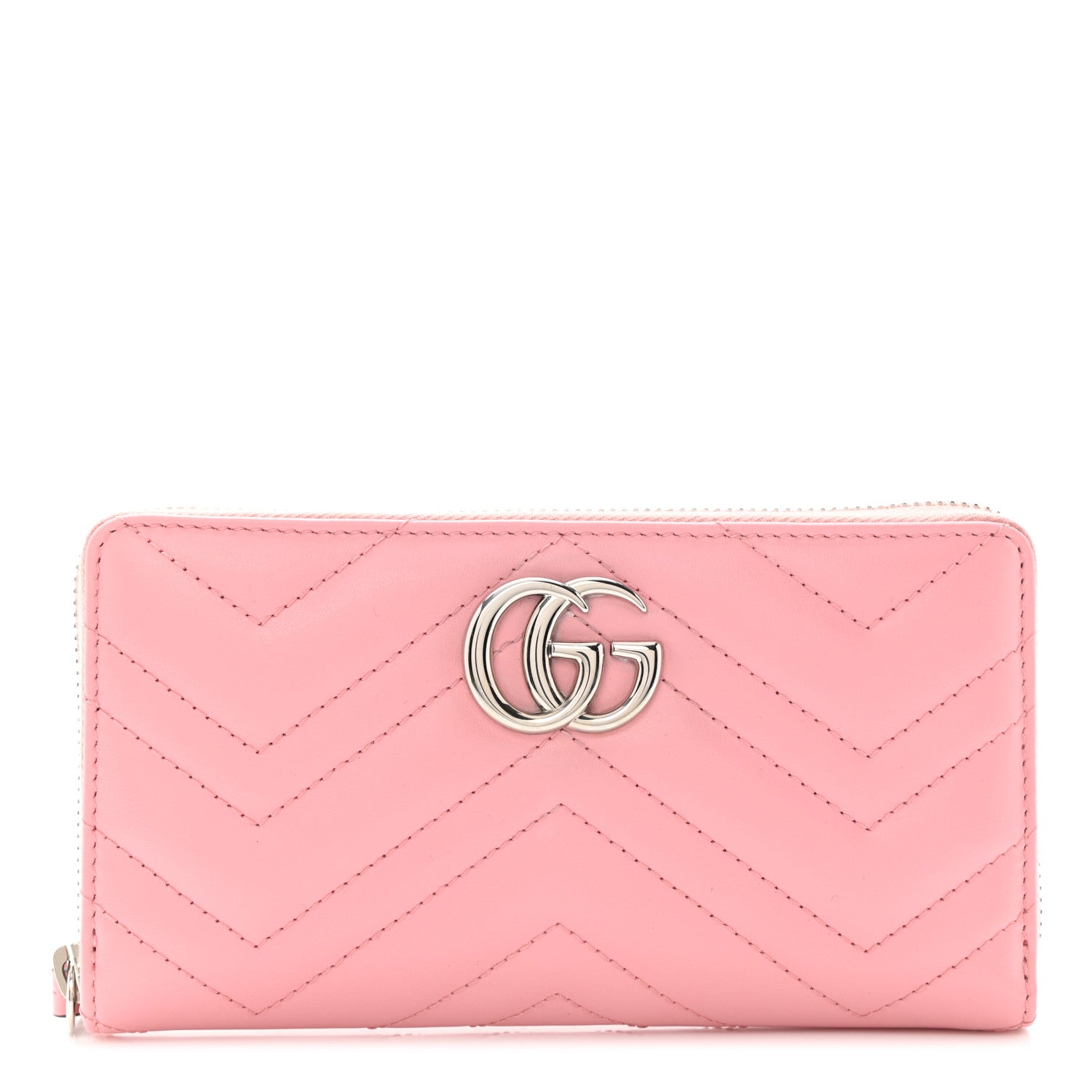 Gucci Calfskin Matelasse GG Marmont Zip Around Wallet Wild Rose 1 of 9