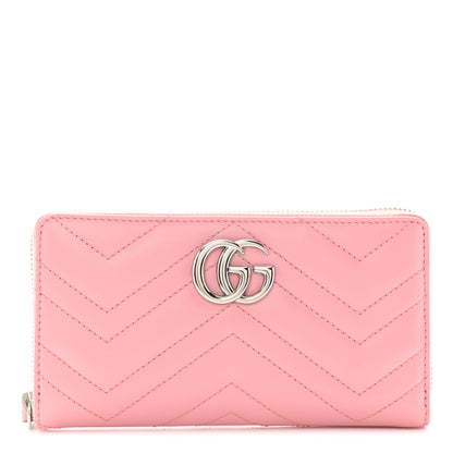 Gucci Calfskin Matelasse GG Marmont Zip Around Wallet Wild Rose 1 of 9