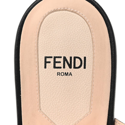 Fendi Vitello FF Embossed Buckle Flat Mules 36.5 Maya Black 7 of 9