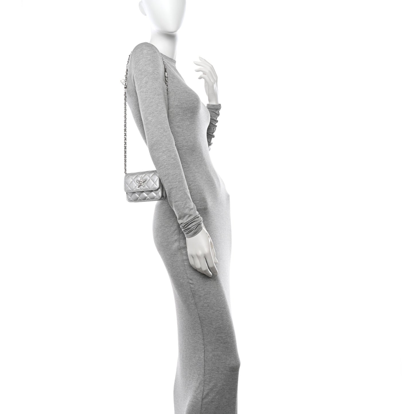 Metallic Goatskin Quilted Star Flap Waist Belt Bag Silver
